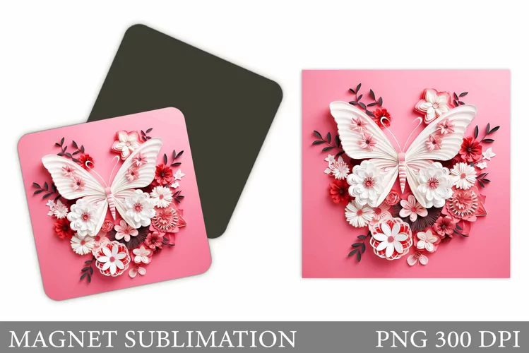 Butterfly Magnet. Flowers Magnet Sublimation