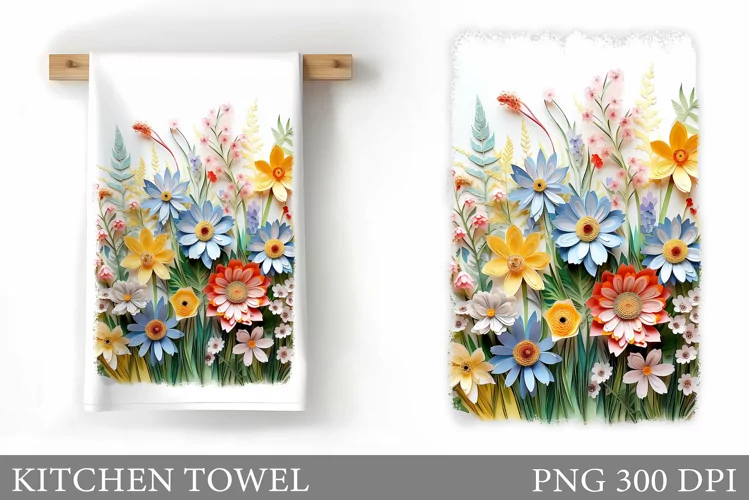 Wildflowers Kitchen Towel. Flowers Kitchen Towel Sublimation