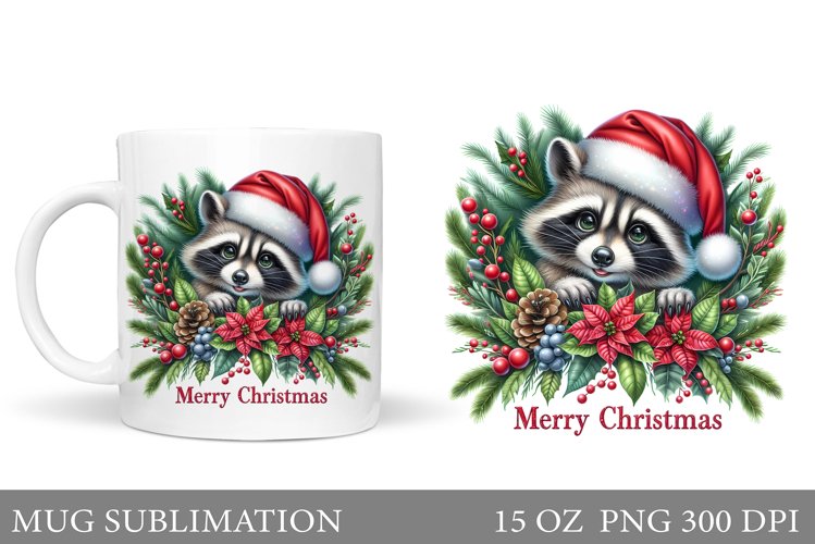 Christmas Raccoon Mug Design. Christmas Mug Sublimation