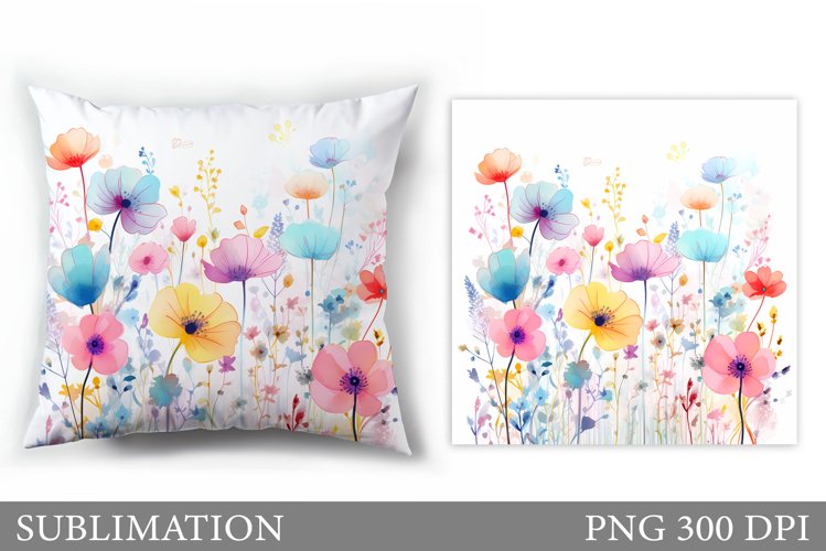 Flowers Sublimation. Wildflowers Pillow Sublimation example image 1