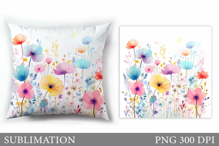 Flowers Sublimation. Wildflowers Pillow Sublimation