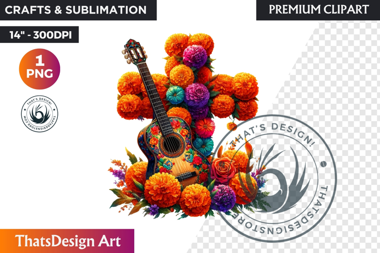 Floral Day of Dead Crosses Clipart Sugar skull PNG catrina