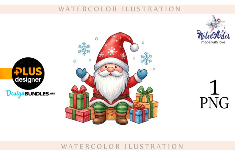 Christmas Gnome Santa with a Sheep in Watercolor Style example image 1