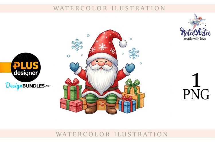 Christmas Gnome Santa with a Sheep in Watercolor Style