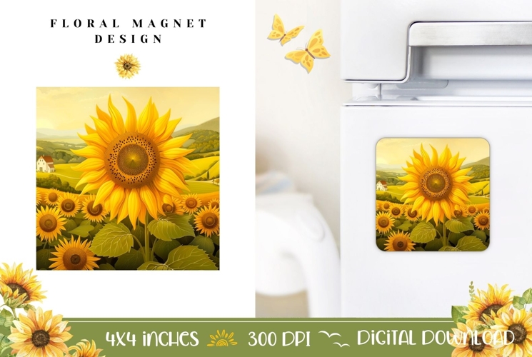 Flowers Magnet Sublimation, Sunflowers Magnet Template