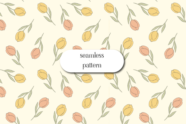 Pastel Tulip Seamless Pattern, Spring Floral Design