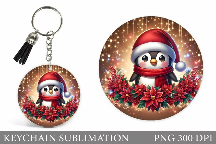 Christmas Penguin Keychain. Christmas Keychain Design