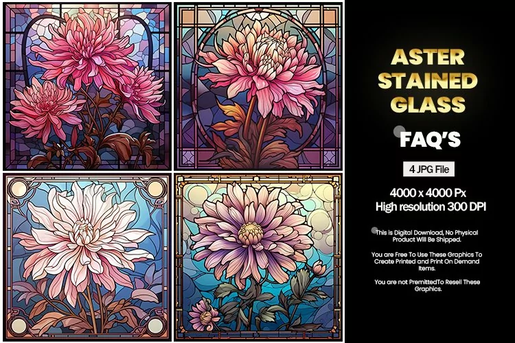 Stained Glass Aster Square Coaster - 04 Variations