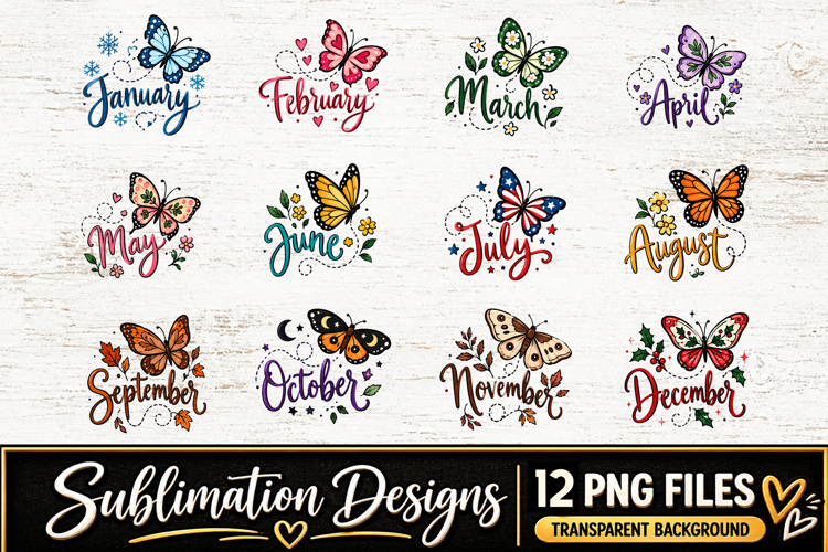 Butterfly Monthly Clipart Sublimation PNG