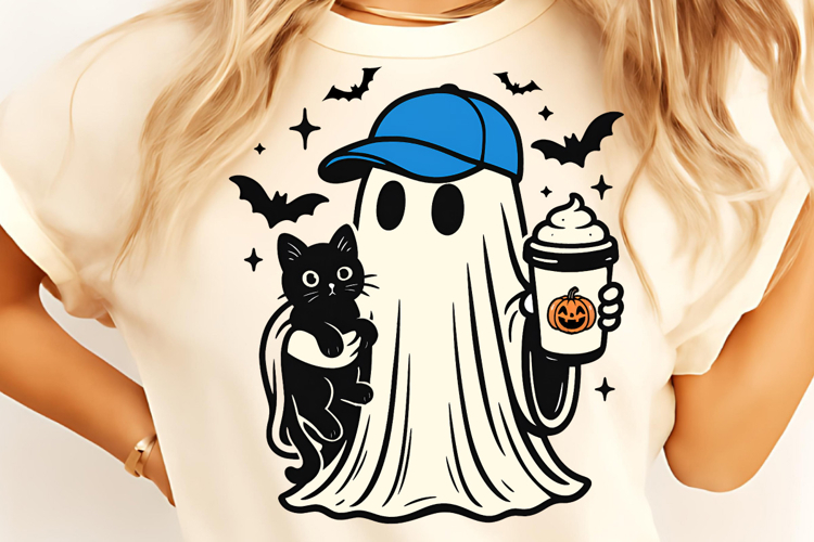 Pumpkin Spice Ghost PNG, Halloween Cat Clipart, Halloween