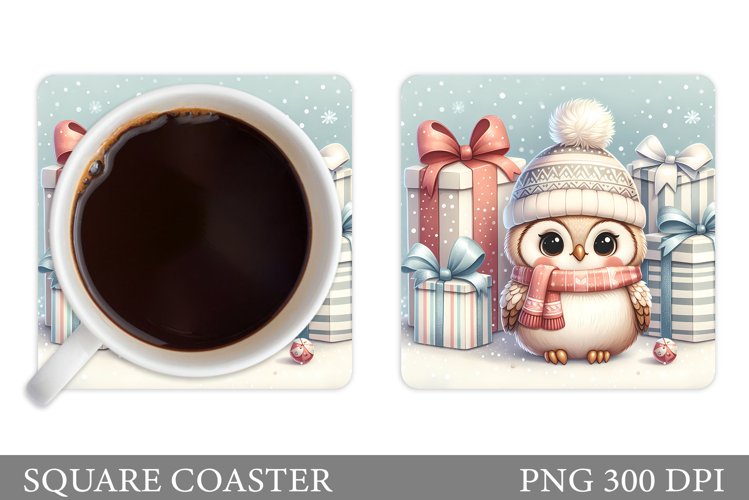 Christmas Owl Coaster Sublimation. Christmas Coaster Design example image 1