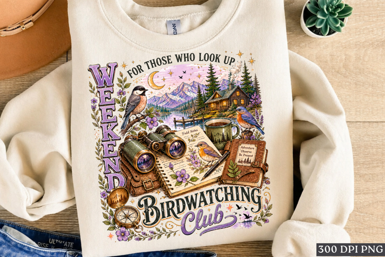 Weekend Birdwatching Club Vintage Nature PNG Design Art