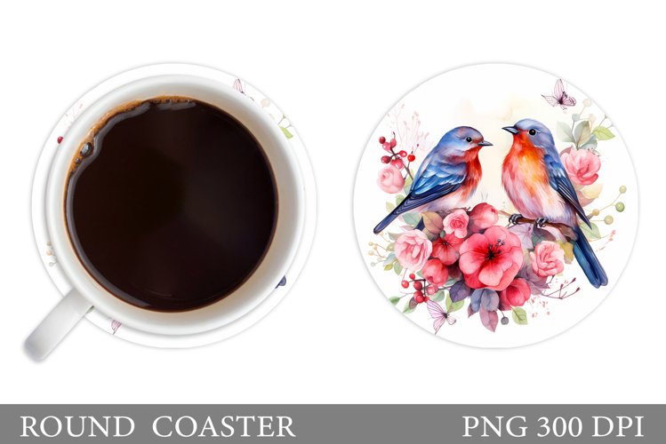 Birds Coaster Sublimation. Birds Flowers Coaster Design