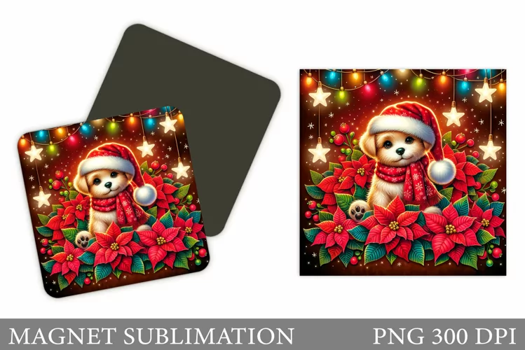 Christmas Dog Magnet Design. Christmas Magnet Sublimation