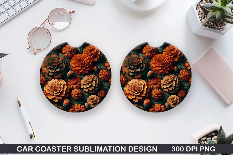 Flowers Car Coaster Sublimation| Summer Flowers Coaster PNG