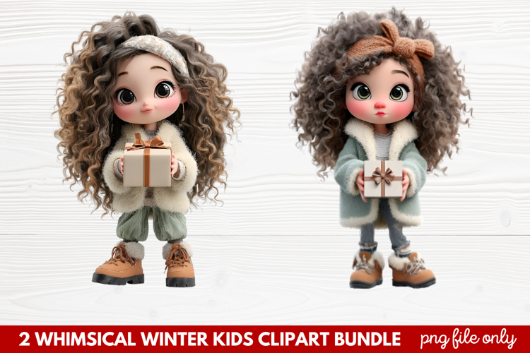 2 Whimsical Winter Kids Clipart | Cute Winter Kids PNG