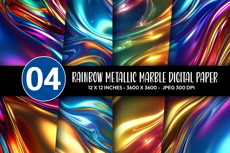 Rainbow Metallic Marble Digital Paper