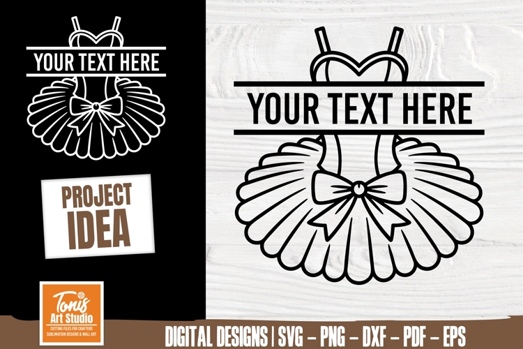 Ballet Dress Split Monogram Outline svg cut file for girls