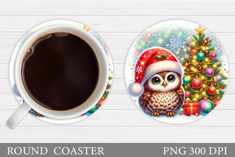 Christmas Owl Coaster Design. Christmas Coaster Sublimation example image 1