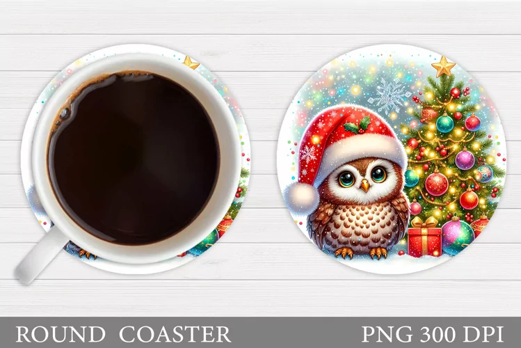 Christmas Owl Coaster Design. Christmas Coaster Sublimation