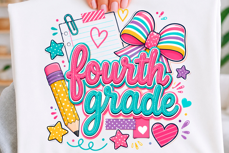 Fourth Grade Striped Back to School PNG