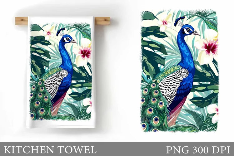 Peacock Kitchen Towel. Flowers Kitchen Towel Design