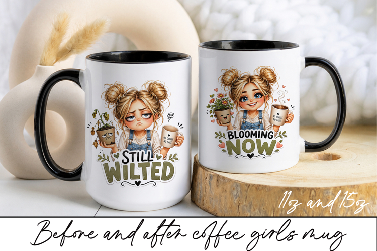 Before and After Coffee Girl Mug Wrap Sublimation