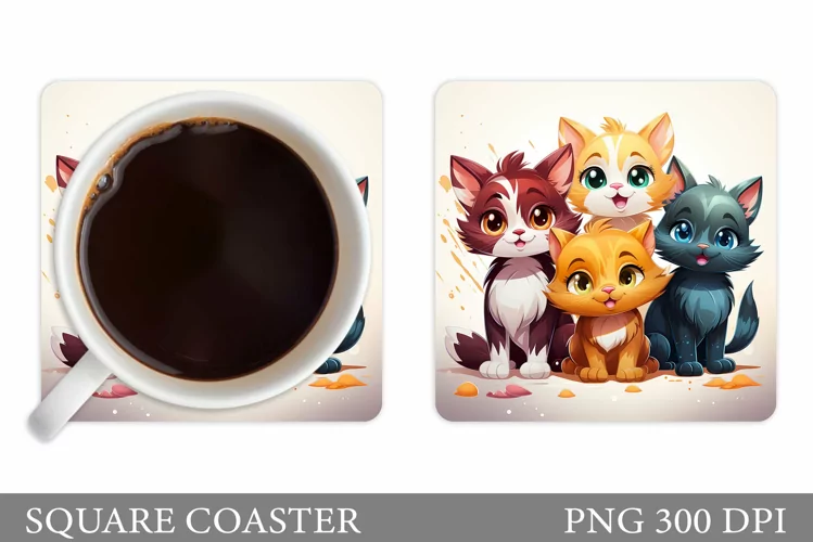Funny Cat Coaster Design. Cute Cats Coaster Sublimation