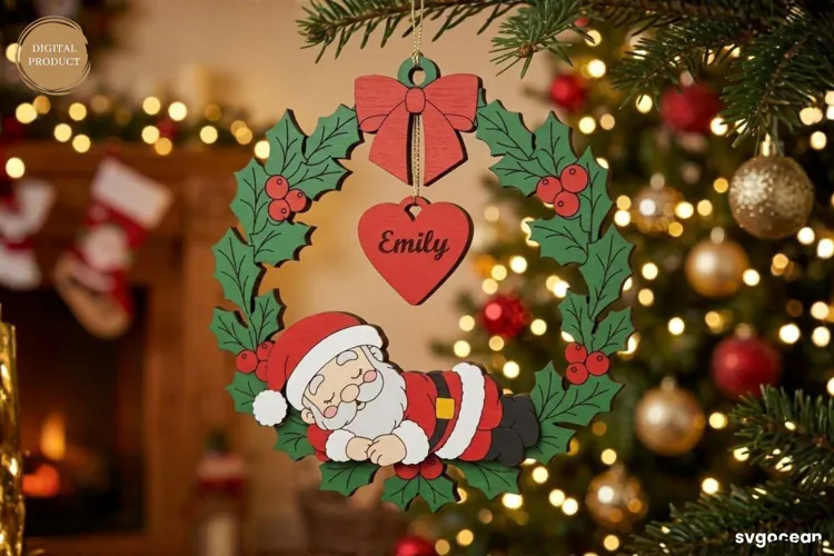Sleeping Santa Christmas Ornament Laser Cut | Glowforge