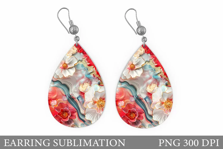 Flowers Earring Sublimation. Flowers Teardrop Earring
