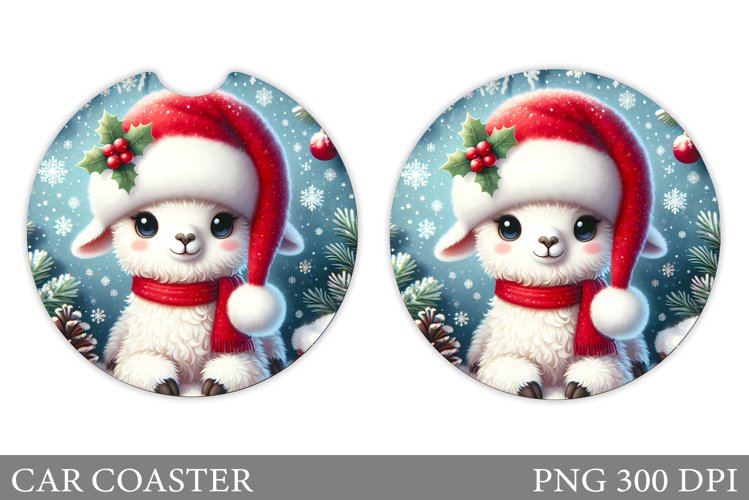 Lama Car Coaster Sublimation. Christmas Car Coaster Design example image 1
