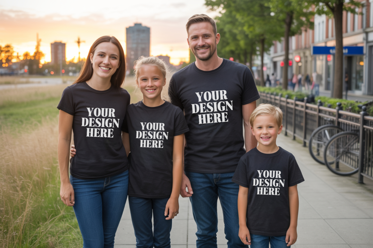 Bella Canvas 3001 Family Group Mockup | Matching T-Shirt Fla