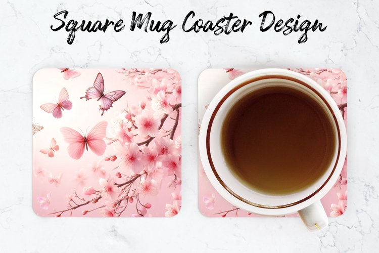 Flowers   Butterflies Mug coaster | Coaster | Sublimation