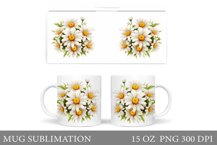 Daisy Flowers Mug Design. Flowers Mug Sublimation
