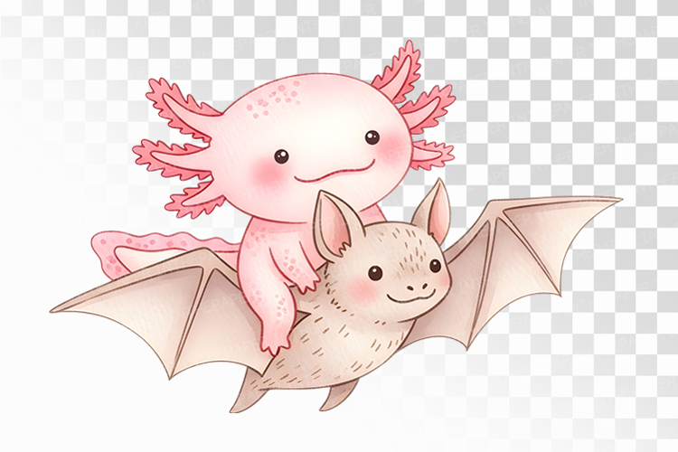 Halloween Axolotl Bat Wings Flying Spooky PNG Uparupa