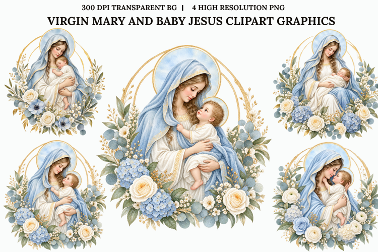 Virgin Mary Baby Jesus Floral Christian Sublimation PNG
