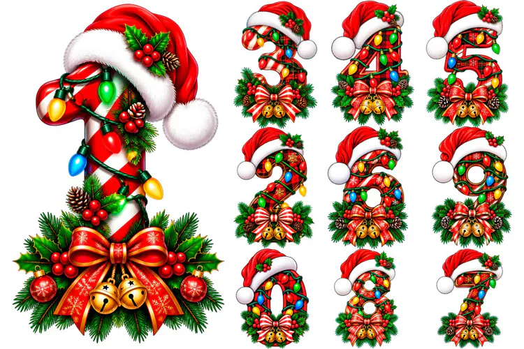 Christmas Alphabet PNG Number Art, Santa Holiday png