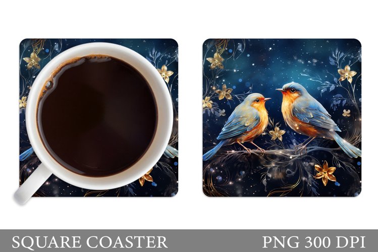 Birds Square Coaster Sublimation. Shimmer Birds Coaster example image 1