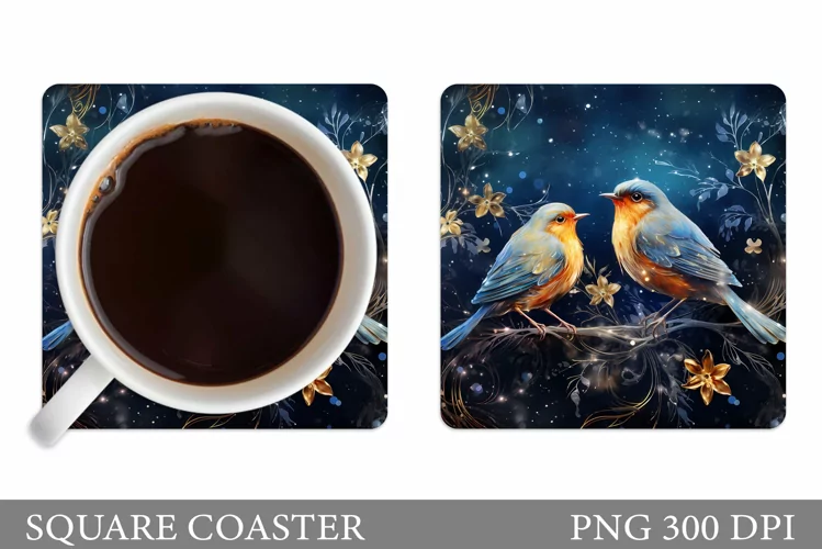 Birds Square Coaster Sublimation. Shimmer Birds Coaster