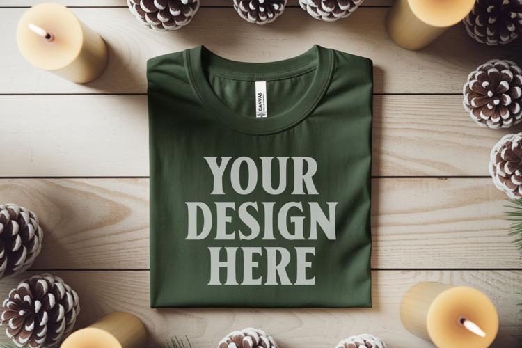 Christmas Bella Canvas 3001 Forest Green Folded Tshirt Mocku