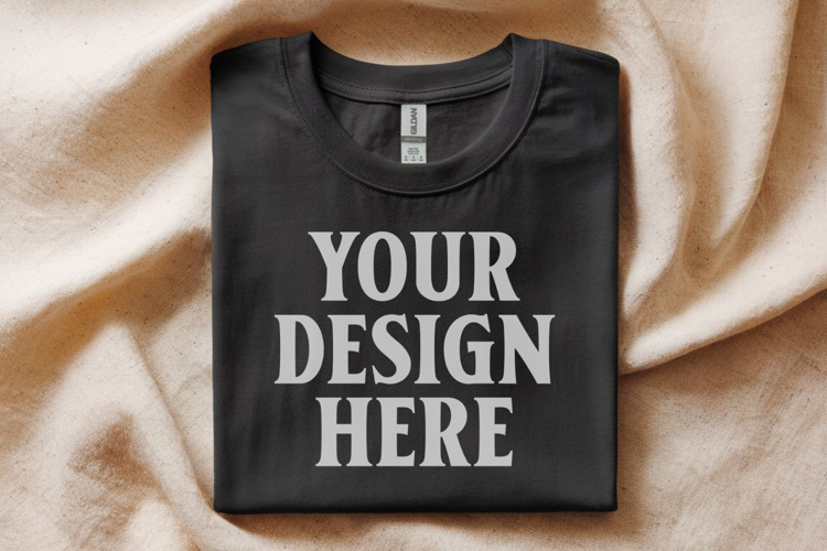 Gildan 64000 Black Folded T-Shirt Mockup | Flat Lay Unisex