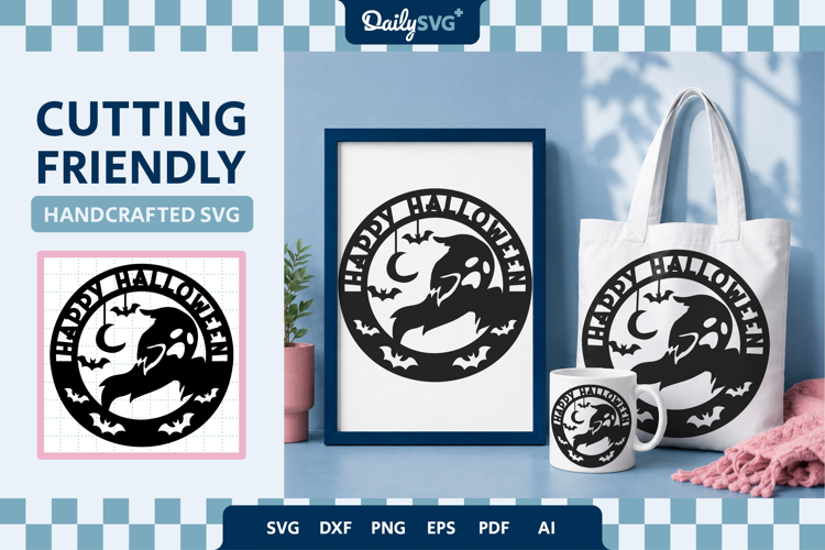 Happy Halloween Round SVG Spooky Holiday Cut File