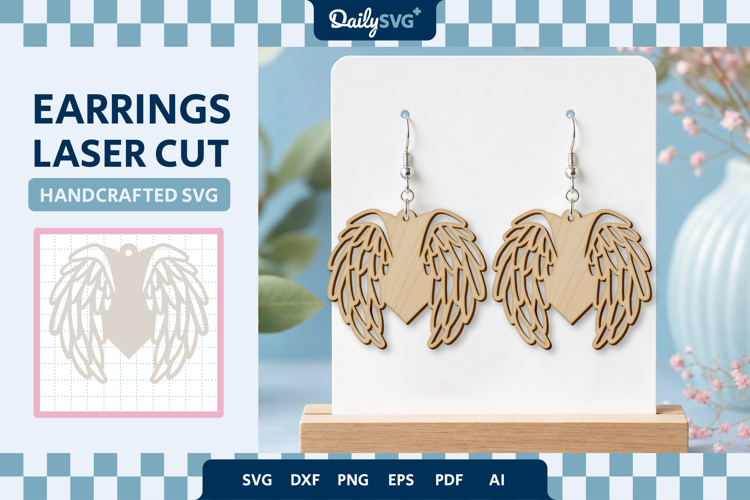 Angel Wing Heart Earrings Laser Cut SVG