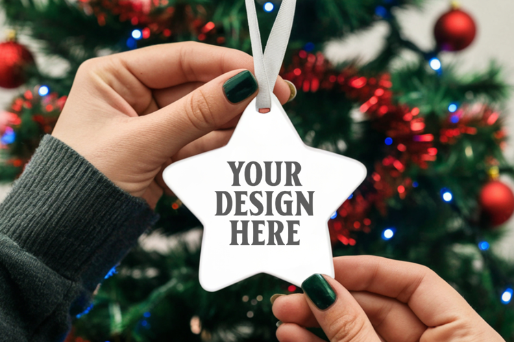 Christmas Star Ceramic Ornaments Mockup | Holiday Star Ornam