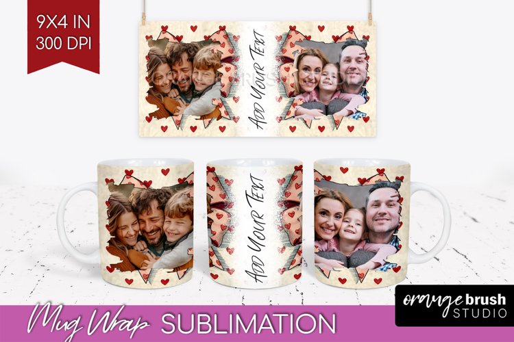 Valentines Day Photo Mug Wrap PNG - Heart Picture Frame Mug