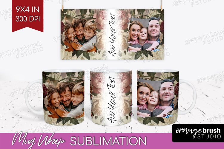Floral Photo Mug Wrap PNG - Peony Flower Picture Frame Mug