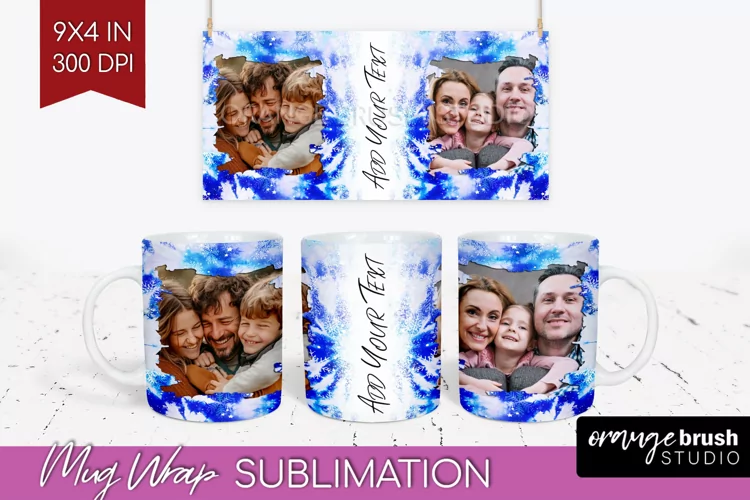 Winter Photo Frame Mug Wrap - Tie Dye Mug Sublimation