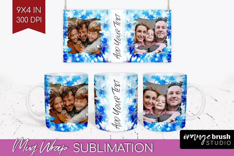 Winter Photo Frame Mug Wrap - Tie Dye Mug Sublimation