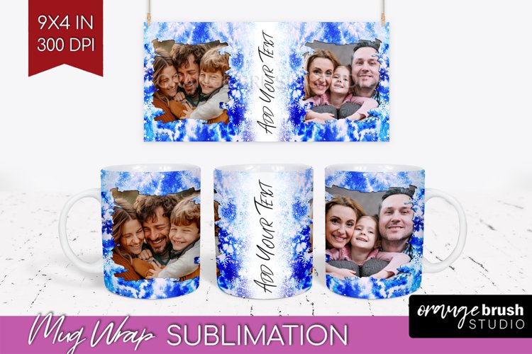 Winter Photo Frame Mug Wrap - Tie Dye Mug Sublimation example image 1