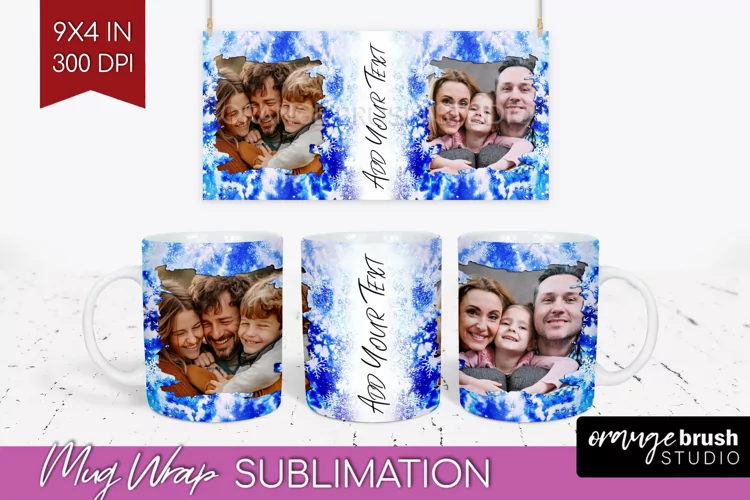 Winter Photo Frame Mug Wrap - Tie Dye Mug Sublimation